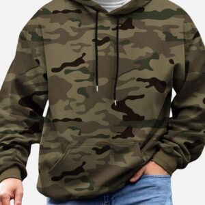 Camo Print Kangaroo Pocket Drawstring Thermal Lined Hoodie